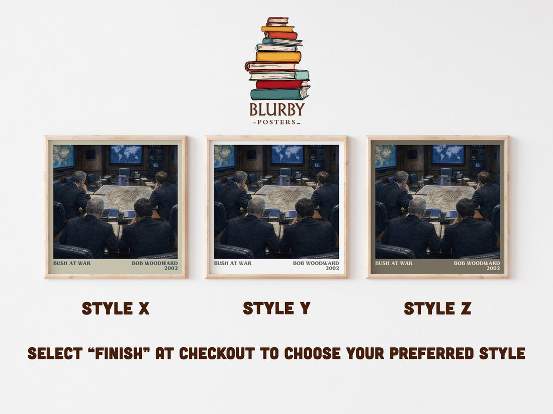 Bush at war literary print in frame leaning in hallway – non fiction wall art (mockup)