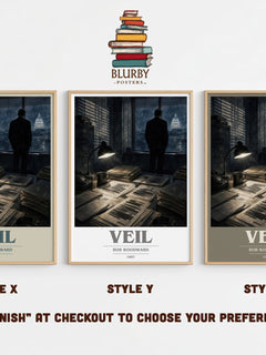 Veil book cover print in frame leaning in hallway – non fiction wall art