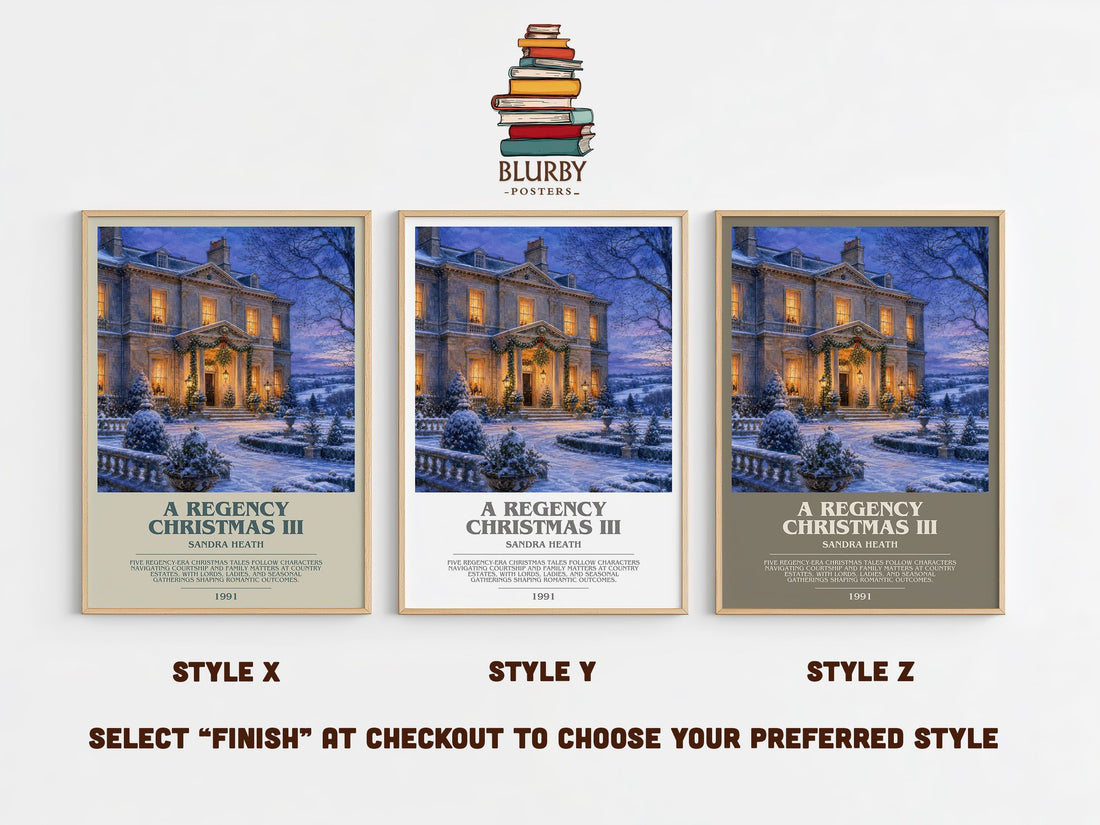 A Regency Christmas III bookish print in frame leaning in hallway – romance wall art (mockup)