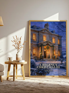A Regency Christmas III watercolour print in frame leaning in hallway – romance wall art