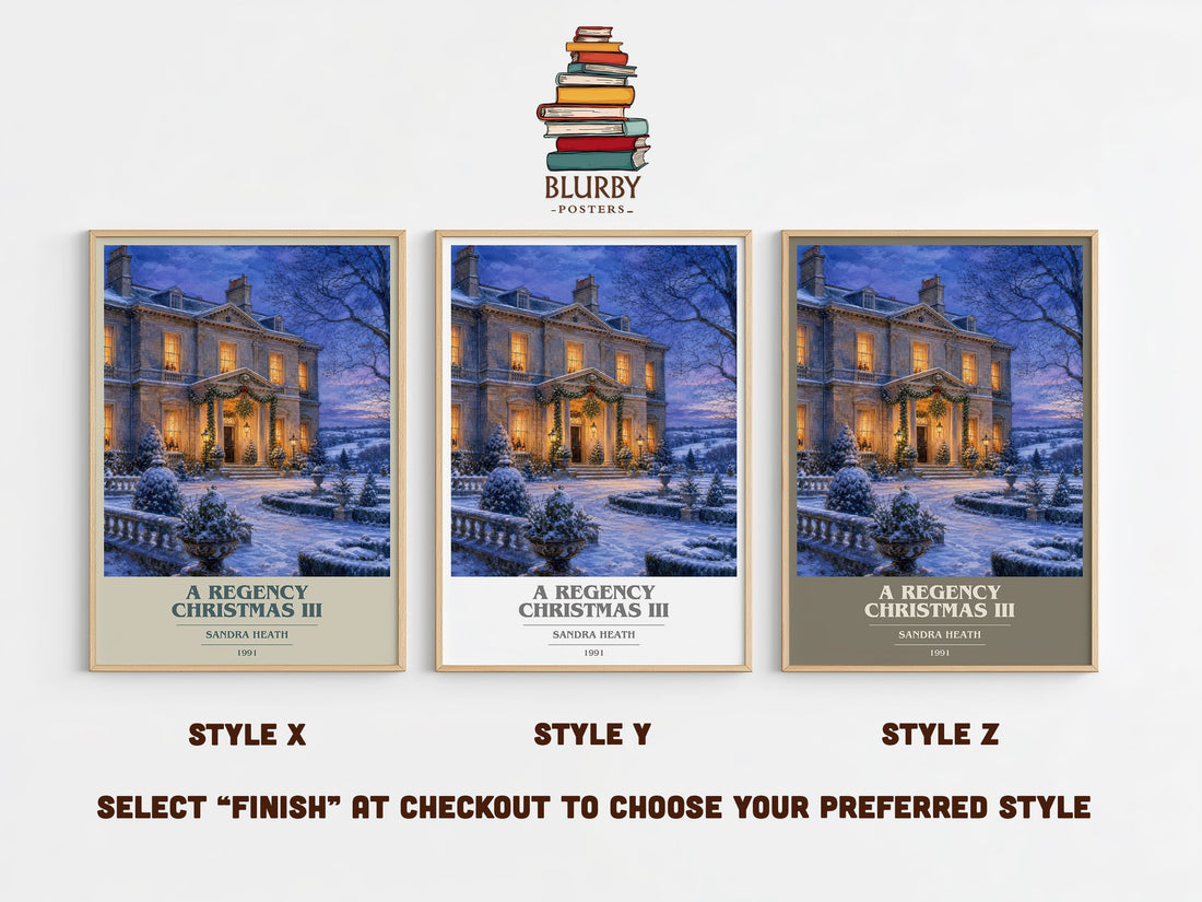 A Regency Christmas III book cover print in frame leaning in hallway – romance wall art (mockup)