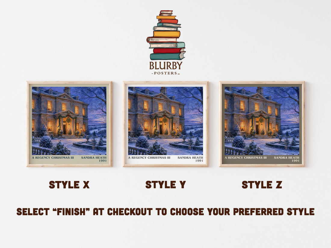 A Regency Christmas III literary print in frame leaning in hallway – romance wall art (mockup)
