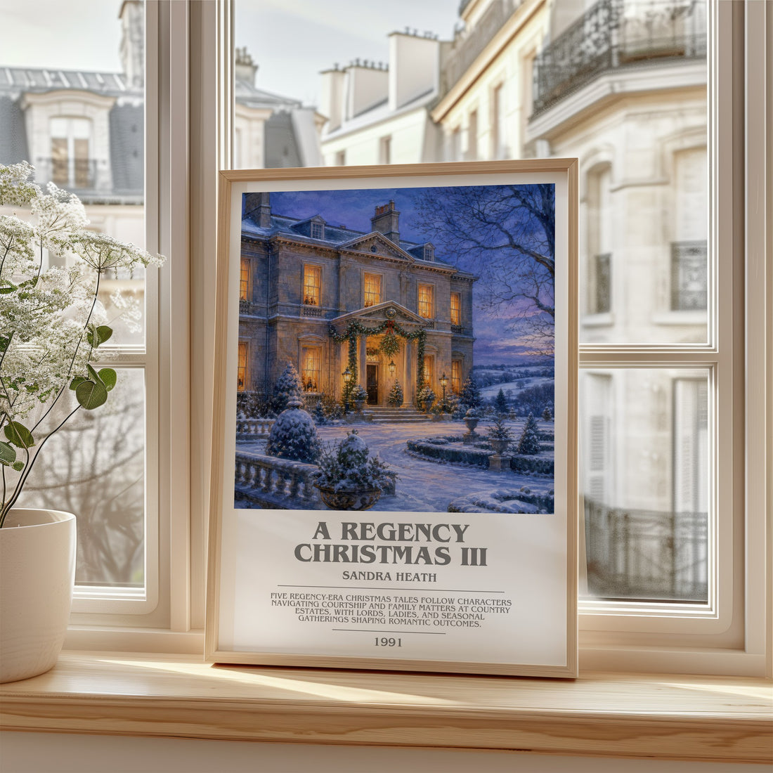 A Regency Christmas III bookish poster colour and style options – Sandra Heath book art