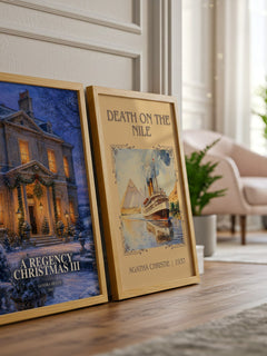 A Regency Christmas III watercolour print framed by window – literary home decor