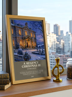 A Regency Christmas III bookish print framed by window – literary home decor