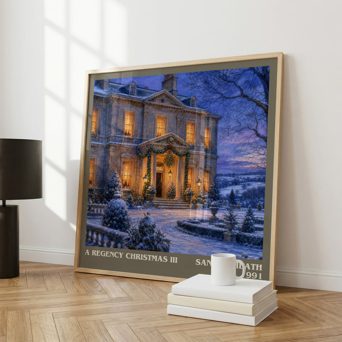 A Regency Christmas III literary print framed by window – literary home decor