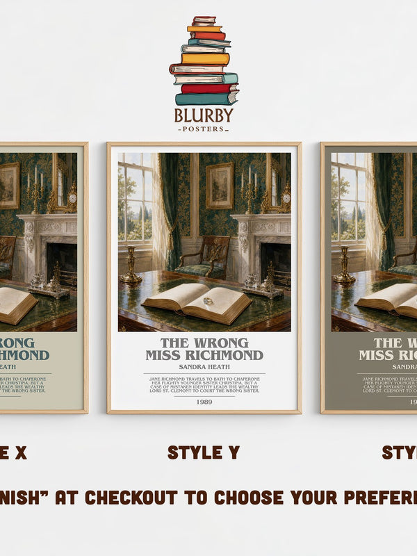 The Wrong Miss Richmond bookish print in frame leaning in hallway – romance wall art