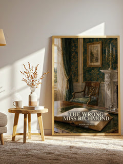 The Wrong Miss Richmond watercolour print in frame leaning in hallway – romance wall art