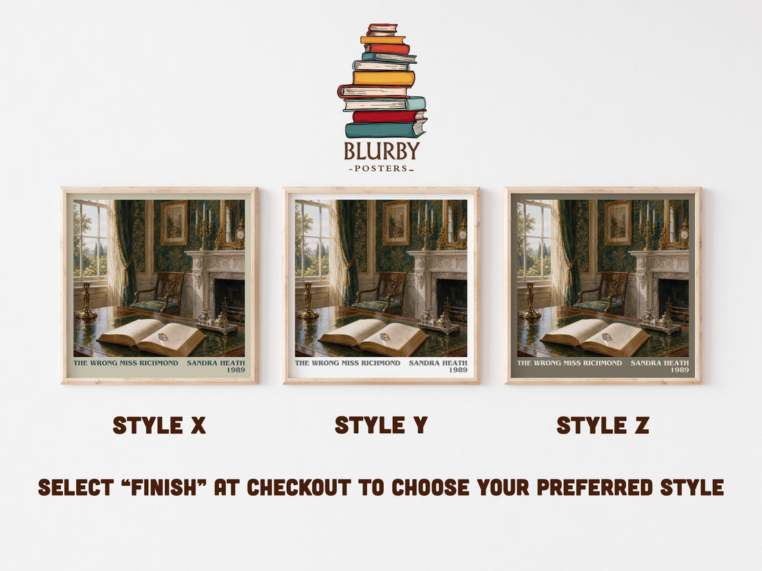 The Wrong Miss Richmond literary print in frame leaning in hallway – romance wall art (mockup)