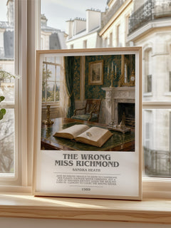The Wrong Miss Richmond bookish poster colour and style options – Sandra Heath book art