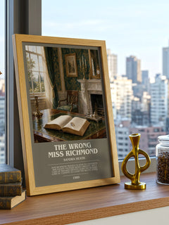 The Wrong Miss Richmond bookish print framed by window – literary home decor