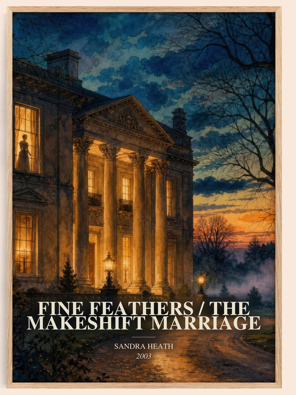 Fine Feathers / The Makeshift Marriage watercolour book poster by Sandra Heath – framed literary art print