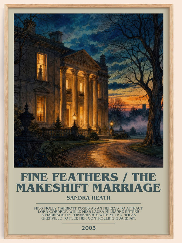 Fine Feathers / The Makeshift Marriage bookish book poster by Sandra Heath – framed literary art print