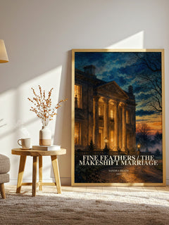 Fine Feathers / The Makeshift Marriage watercolour print in frame leaning in hallway – romance wall art