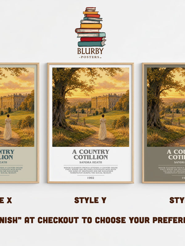 A Country Cotillion bookish print in frame leaning in hallway – romance wall art