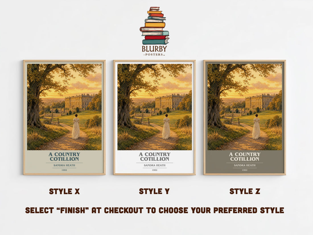 A Country Cotillion book cover print in frame leaning in hallway – romance wall art (mockup)