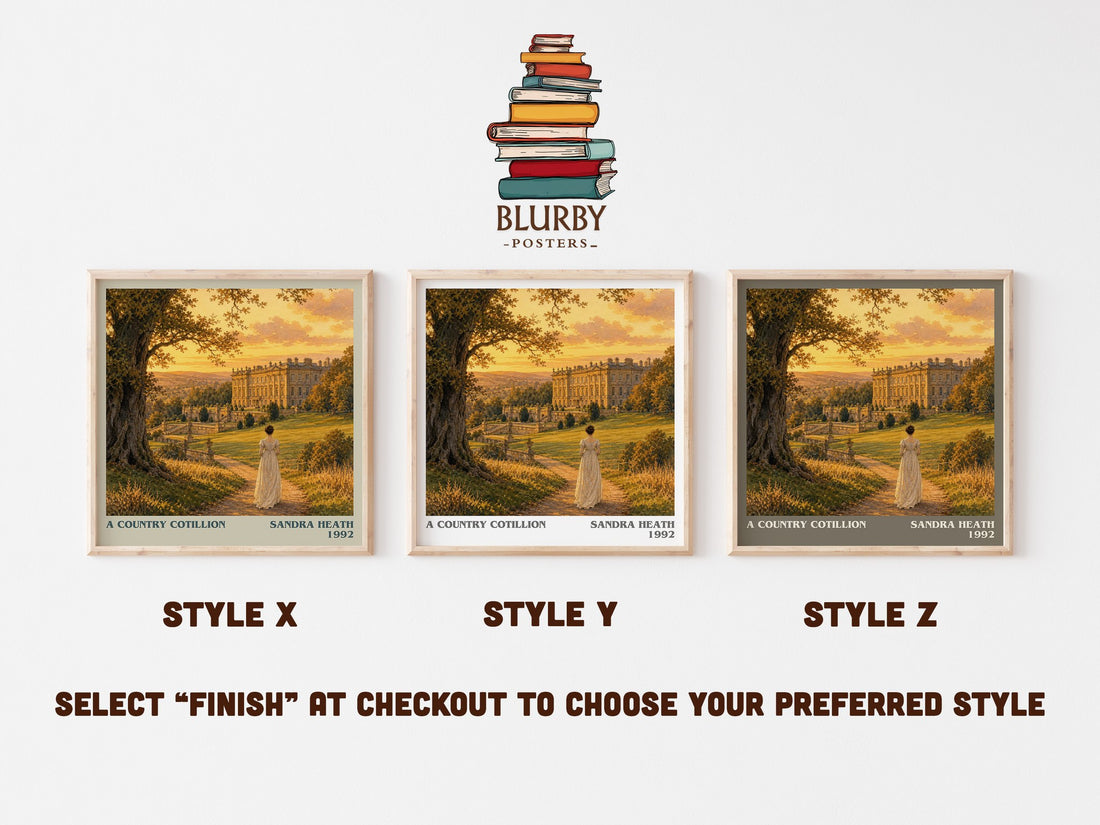 A Country Cotillion literary print in frame leaning in hallway – romance wall art (mockup)