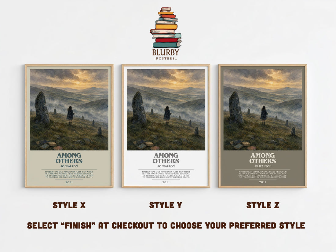 Among Others bookish print in frame leaning in hallway – fantasy wall art (mockup)