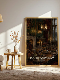 Tooth and Claw watercolour print in frame leaning in hallway – fantasy wall art