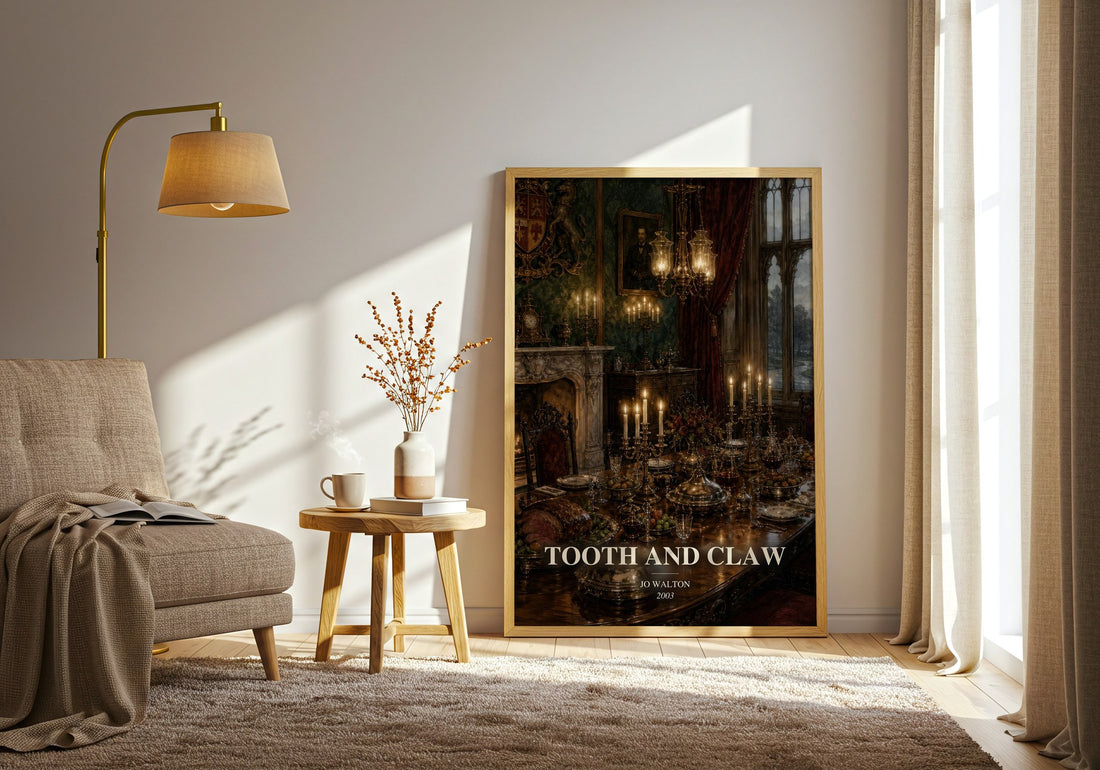 Tooth and Claw watercolour print in frame leaning in hallway – fantasy wall art