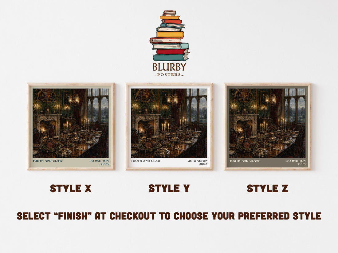 Tooth and Claw literary print in frame leaning in hallway – fantasy wall art (mockup)