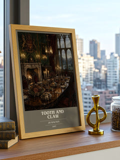 Tooth and Claw book cover print framed by window – literary home decor