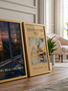 My real children watercolour print framed by window – literary home decor