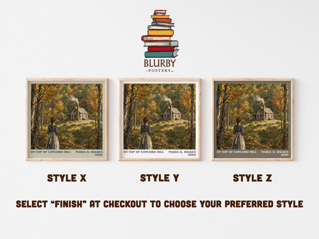 On top of Concord Hill literary print in frame leaning in hallway – childrens wall art (mockup)