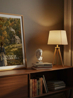 On top of Concord Hill watercolour print on bookshelf – Maria D. Wilkes fan gift