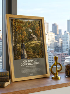 On top of Concord Hill Bookish Wall Art by Maria D. Wilkes – framed print on a city-view windowsill