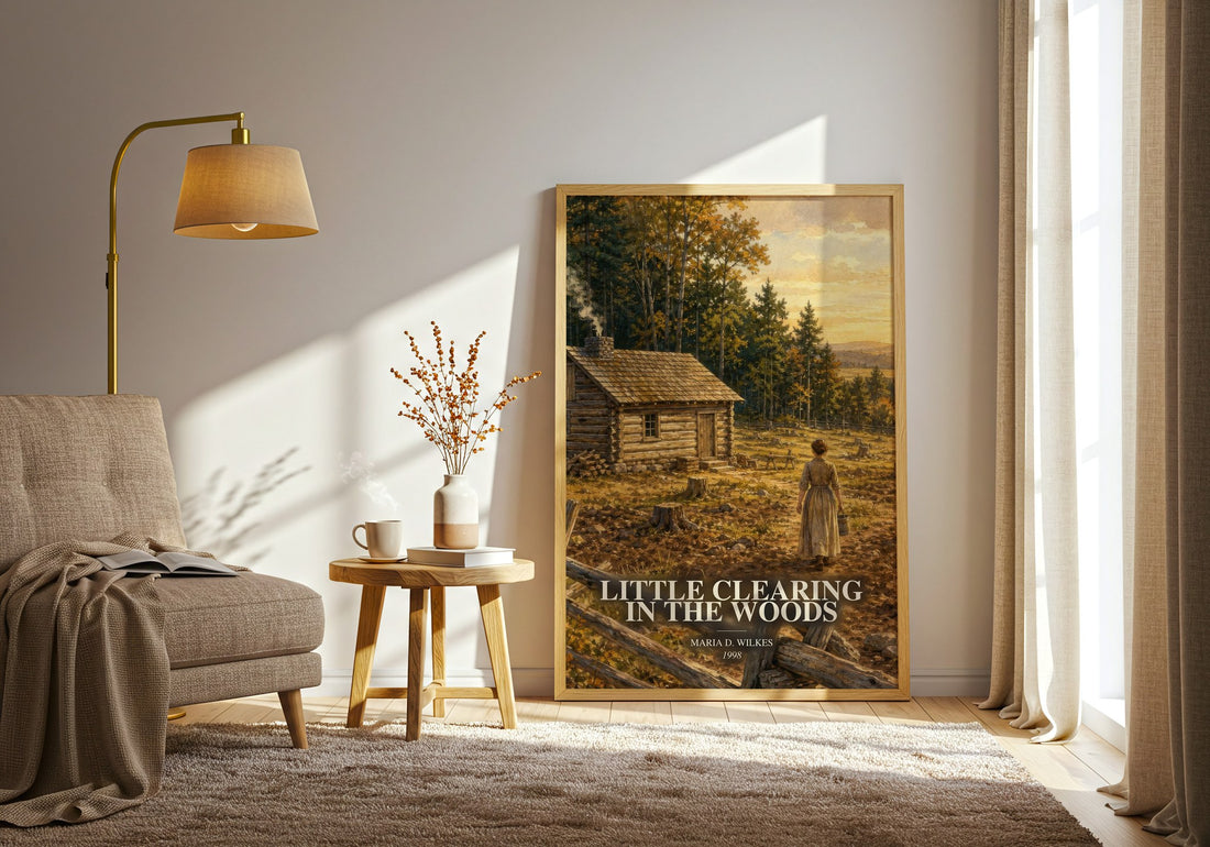 Little Clearing in the Woods watercolour print in frame leaning in hallway – childrens wall art