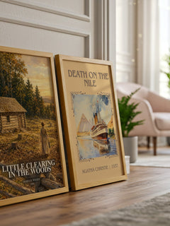 Little Clearing in the Woods watercolour print framed by window – literary home decor