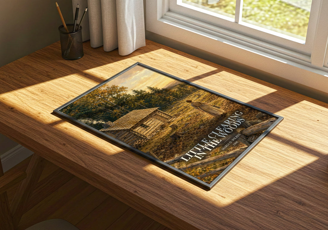 Little Clearing in the Woods watercolour book poster framed on wall – childrens wall art