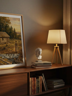 Little Clearing in the Woods watercolour print on bookshelf – Maria D. Wilkes fan gift