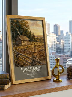 Little Clearing in the Woods book cover print framed by window – literary home decor