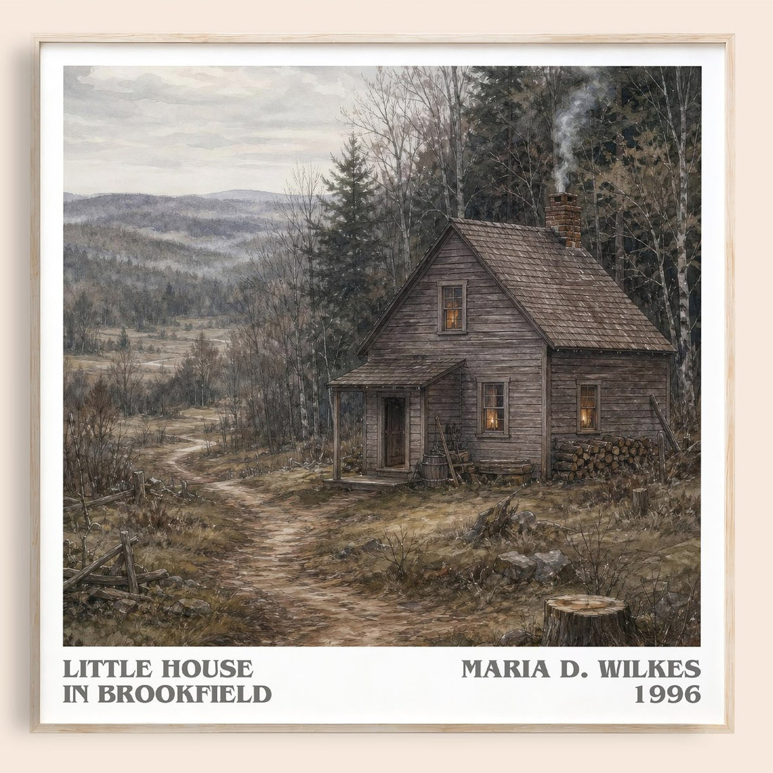 Little house in Brookfield literary book poster by Maria D. Wilkes – framed literary art print