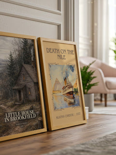Little house in Brookfield watercolour print framed by window – literary home decor