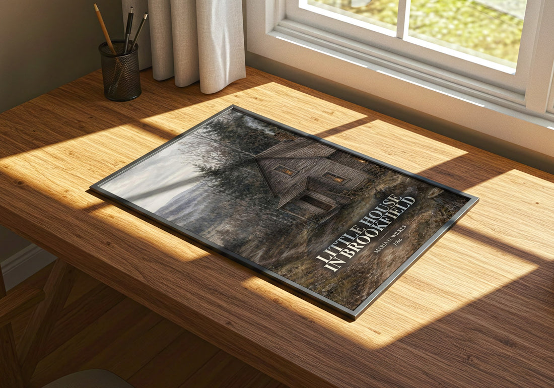 Little house in Brookfield watercolour book poster framed on wall – childrens wall art