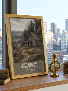 Little house in Brookfield book cover print framed by window – literary home decor