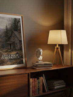 Little house in Brookfield watercolour print on bookshelf – Maria D. Wilkes fan gift