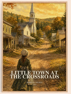 Little Town at the Crossroads watercolour book poster by Maria D. Wilkes – framed literary art print