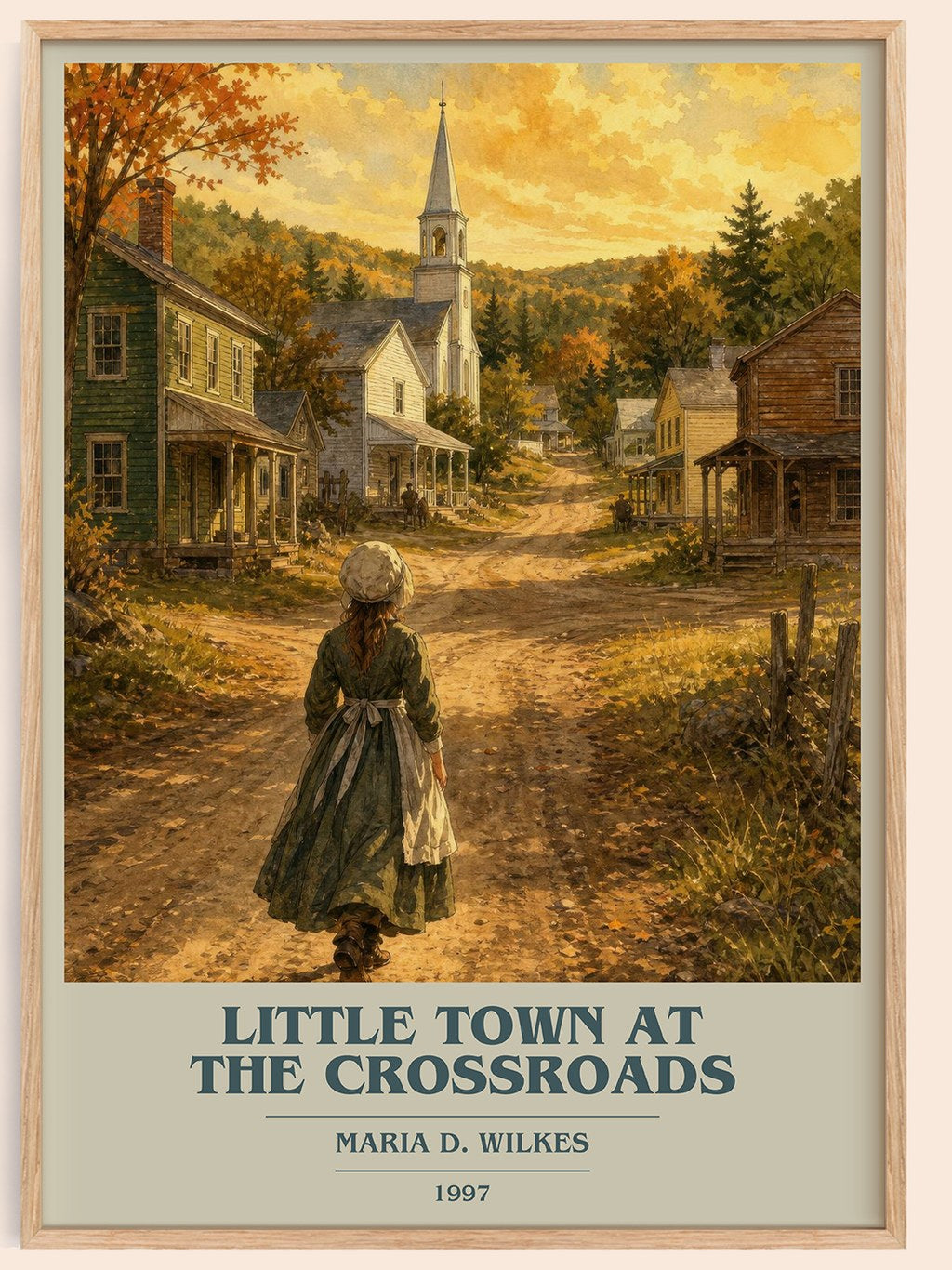 Little Town at the Crossroads book cover book poster by Maria D. Wilkes – framed literary art print