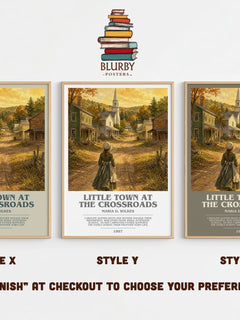Little Town at the Crossroads bookish print in frame leaning in hallway – childrens wall art