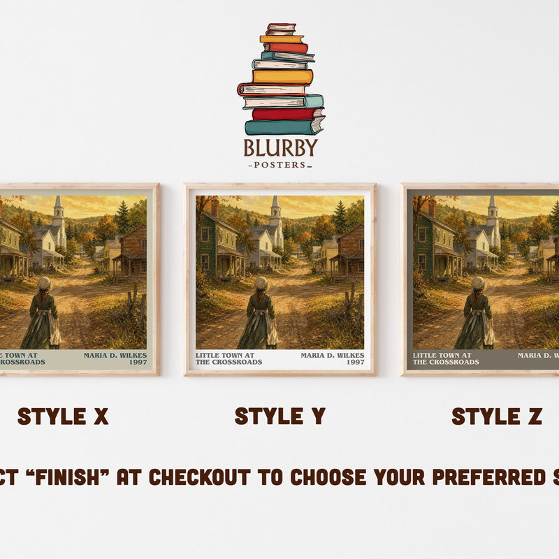 Little Town at the Crossroads literary print in frame leaning in hallway – childrens wall art