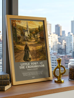 Little Town at the Crossroads bookish print framed by window – literary home decor