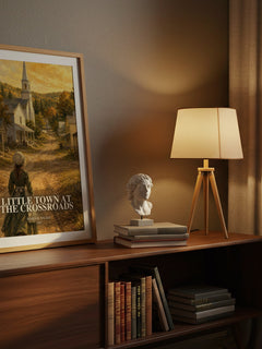 Little Town at the Crossroads watercolour print on bookshelf – Maria D. Wilkes fan gift