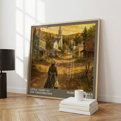 Little Town at the Crossroads literary print framed by window – literary home decor