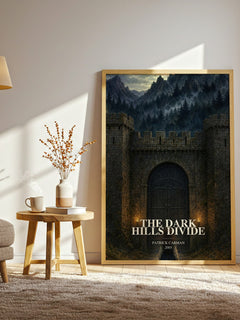 The Dark Hills divide watercolour print in frame leaning in hallway – fantasy wall art