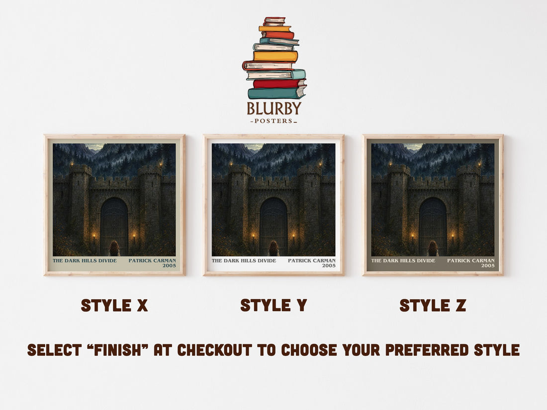The Dark Hills divide literary print in frame leaning in hallway – fantasy wall art (mockup)