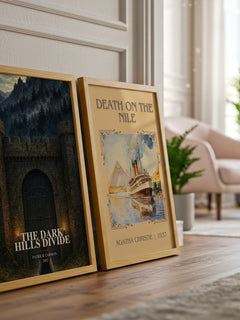 The Dark Hills divide watercolour print framed by window – literary home decor